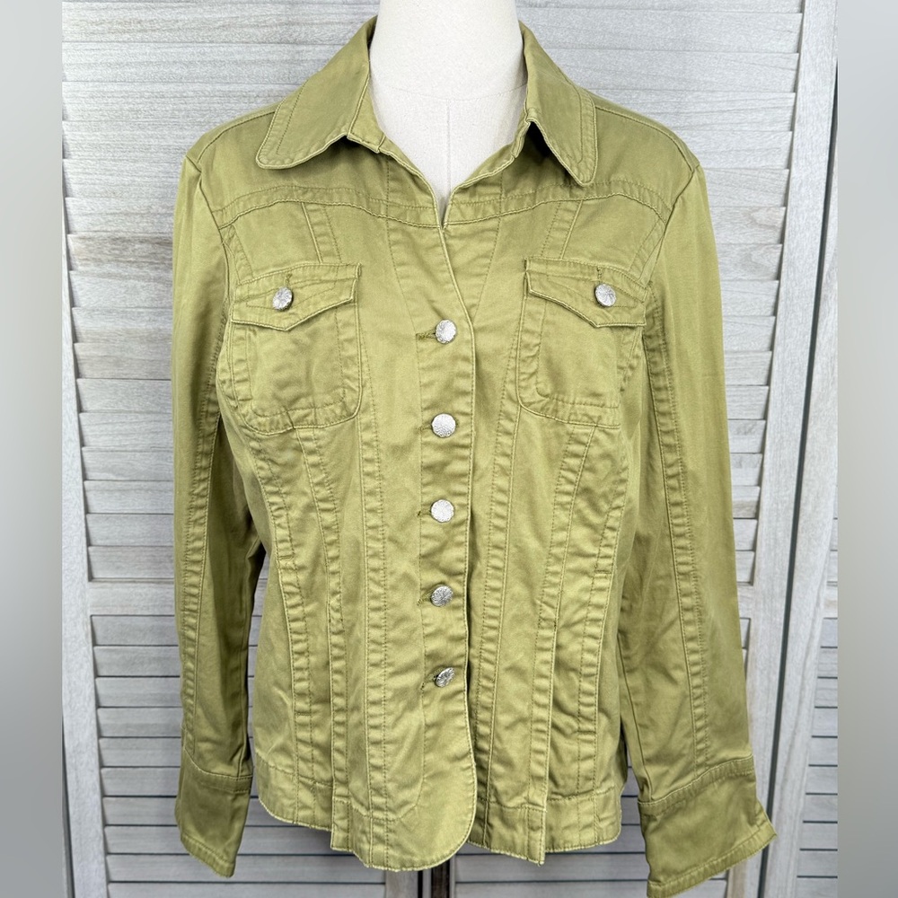 TRIA Spring Green Lightweight Stretch Jean Jacket with Pleated Back-Large